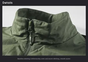 Detailed close-up of high-quality stitching on the collar of a green outdoor vest