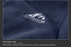 Detailed view of navy polar fleece fabric with premium outdoor embroidery logo