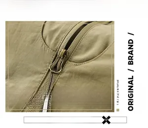 Macro shot of durable metal zipper and wear-resistant fabric on men's outdoor vest