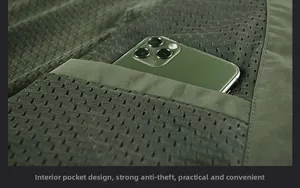 Close-up of military green tactical vest featuring a secure mesh inner pocket for smartphones