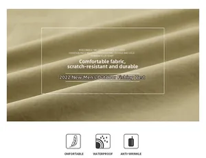 Macro detail of khaki outdoor vest fabric showing water-resistant and anti-wrinkle texture