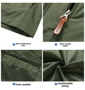 Dettagli della giacca outdoor verde militare con fodera in rete e zip per esterni