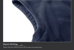 Close-up of double-sided polar fleece fabric showing durable stitching on the armhole