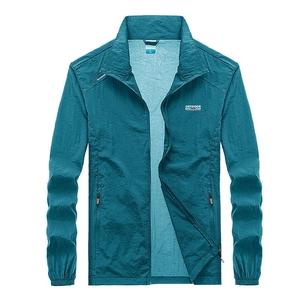 Men's lightweight UV protection jacket in dark cyan with outdoor zipper pockets