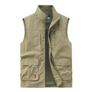 Men's Outdoor Multi-Pocket Tooling Vest Lightweight Quick-Dry Fishing Photography Stand Collar Plus Size Waistcoat