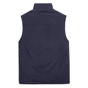 Men's dark blue outdoor fishing vest with mesh design and functional stand-up collar