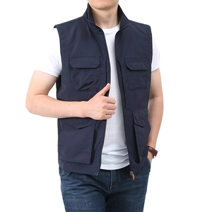 Men Outdoor Multi-pocket Vest Functional Stand Collar Lightweight Nylon Waistcoat For Fishing Photography Casual Wear