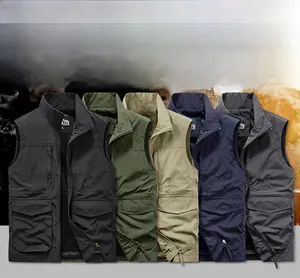 Multi-color men's outdoor fishing vests with multiple pockets and breathable mesh lining