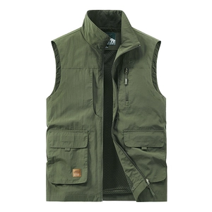 Quick-dry military green outdoor utility vest with multi-pockets and mesh lining