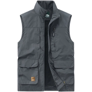 Deep grey outdoor vest with multi-pocket tactical design and mesh lining for men