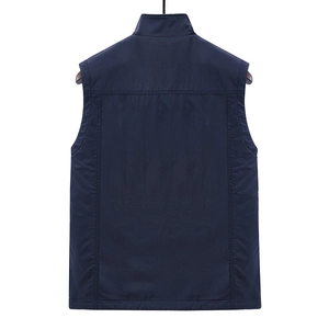 Men's dark blue winter fleece vest with stand collar and double-sided quick-dry fabric