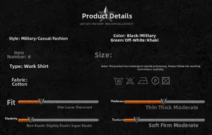 Detailed chart showing slim fit cotton work shirt specifications and fabric texture