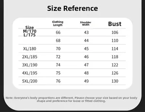 Detailed size chart for outdoor utility vest with length, shoulder, and chest measurements