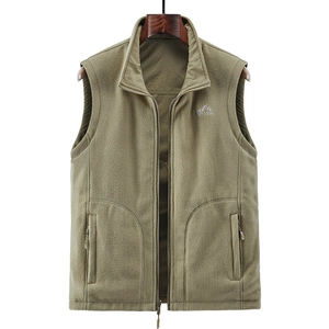 Autumn winter double-sided polar fleece vest for men with high collar and zipper