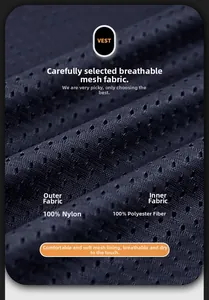 Detail of breathable mesh fabric showing 100% polyamide texture for outdoor fishing vests