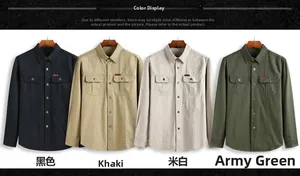 Men's plus size cargo shirts in black, khaki, beige and green with double chest pockets