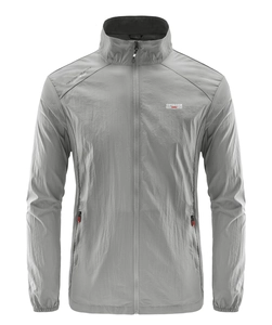 Leichte Outdoor-Windjacke für Herren in Grau mit Stehkragen und durchgehendem Reißverschluss