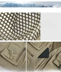 Detailed close-up of tactical cargo vest featuring breathable mesh and functional multi-pockets