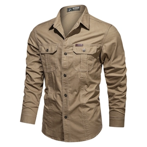 Chemise de Travail en Coton à Manches Longues pour Hommes Style Militaire Tactique Extérieur Avec Poches Grande Taille