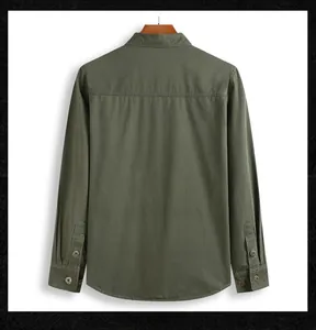 Detail view of military green plus size cargo shirt back with reinforced shoulder seams