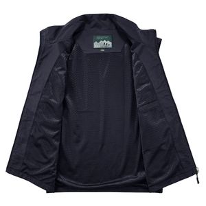 Navy blue mens outdoor utility vest with breathable mesh lining and lightweight fabric