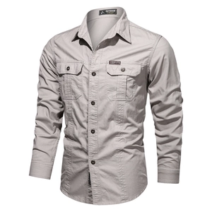 Chemise de travail homme en coton à manches longues style militaire avec poches