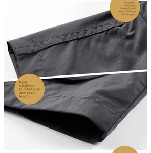 Detail shot of heavy-duty stitching on shoulder and hem of a dark grey outdoor vest