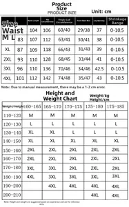 Detailed size chart for men's outdoor tactical pants including waist and length measurements