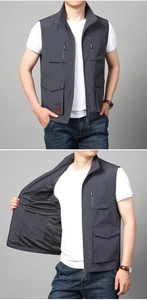 Dettaglio del gilet da pesca multitasche con fodera in rete traspirante e zip resistenti