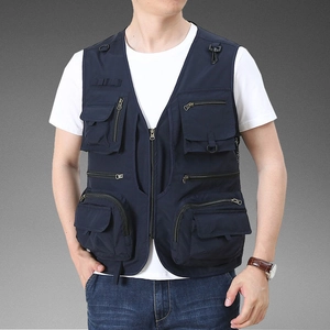 Multi-pocket tactical vest for outdoor fishing and photography in deep blue color