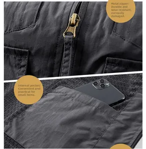 Detail of durable metal zipper and internal mesh pocket with phone size reference