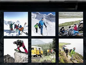 Mens thermal outdoor pants shown in skiing trekking climbing and hiking scenarios