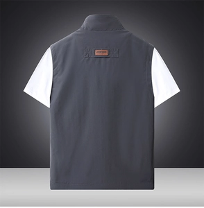 Back view of outdoor multi-pocket fishing vest with functional quick-dry fabric in dark grey