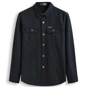 Men's Plus Size Cotton Cargo Shirt Long Sleeve Multi-Pocket Workwear Military Style Loose Casual Outdoor Top For Big Men