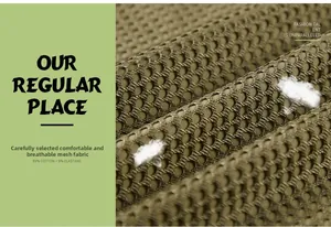 Detail of olive green breathable mesh fabric made of 95% cotton and 5% elastane