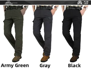 Three colors of men's tactical cargo pants with eagle print and secure zipper side pockets