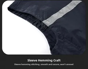 Detail of reinforced armhole stitching and reflective trim on outdoor utility vest