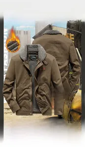Detail view of N1 deck jacket with plush faux shearling lining and vintage canvas texture