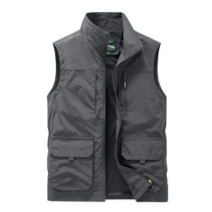 Men's Outdoor Utility Vest Casual Multi-Pocket Workwear Stand Collar Breathable Mesh Lining Fishing Photography Waistcoat