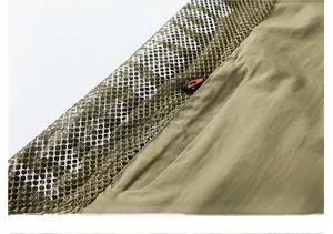 Detail shot of army green outdoor vest showing side zipper with white mesh lining