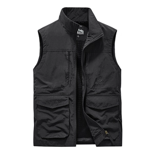 Men's outdoor utility vest in black with multiple pockets and breathable mesh lining