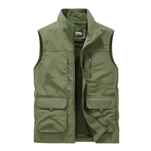 Men's outdoor utility vest in army green with multiple pockets and breathable mesh lining