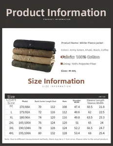 Detailed size guide table for men's vintage N1 winter jacket showing M to 4XL measurements