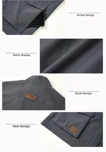 Dettagli del gilet outdoor grigio scuro con tasche multiple e trama del tessuto