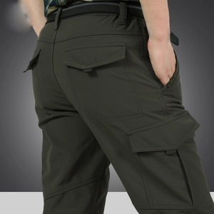 Men Outdoor Tactical Cargo Pants Fleece Lined Warm Windproof Multi Pocket Straight Casual Trousers Army Green Grey Black