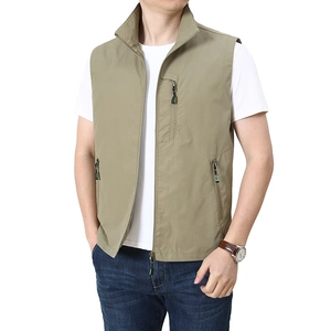 Men Outdoor Multi Pocket Fishing Vest Stand Collar Quick Dry Photography Waistcoat Nylon Lightweight Utility Jacket For Men