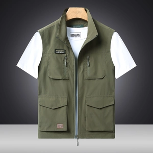 Army green multi-pocket outdoor vest made of waterproof quick-dry tactical fabric