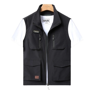Men's black multi-pocket cargo vest and white T-shirt set with waterproof finish