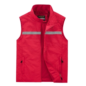 Outdoor red functional vest with reflective strips and breathable mesh lining