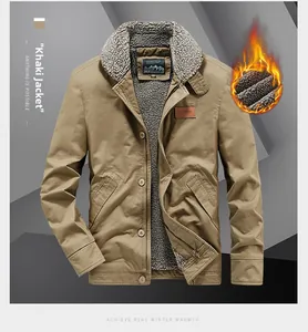 Detail of khaki N1 deck jacket showing thick fleece lining and durable vintage canvas